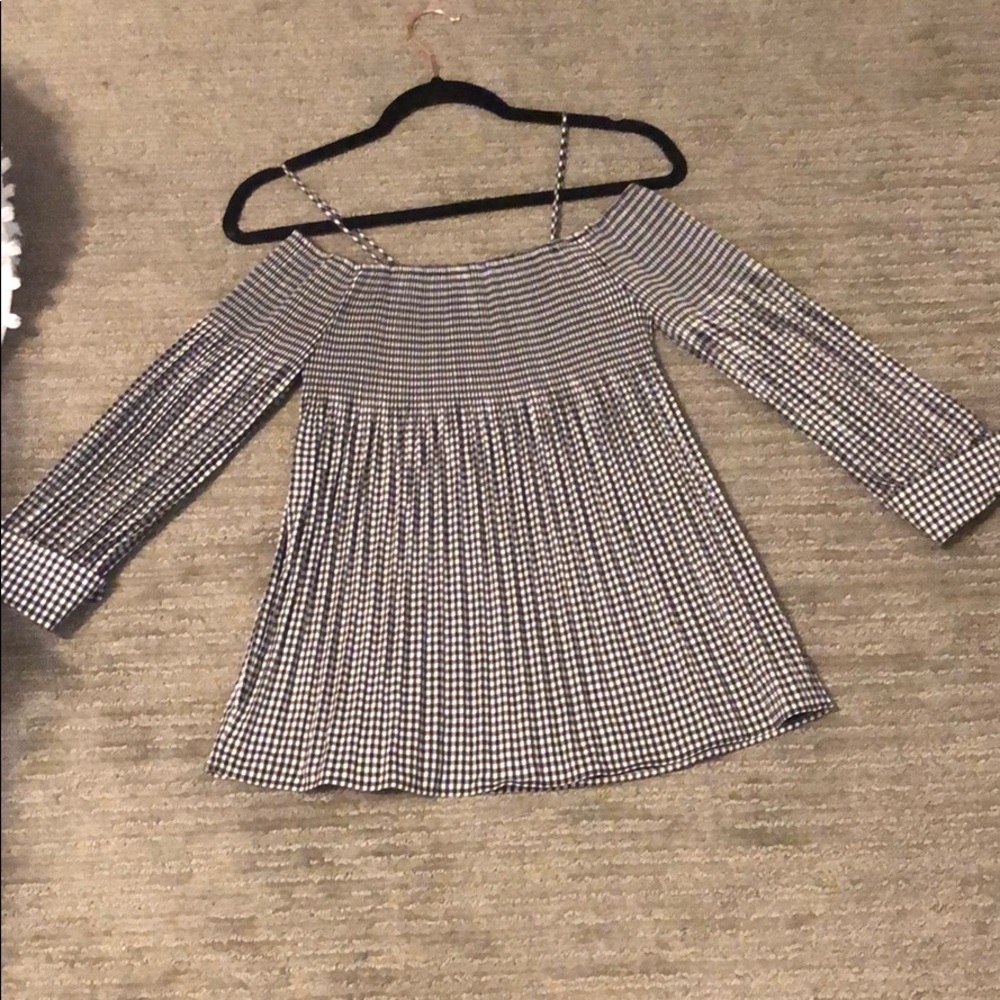 Small plaid off the shoulder long sleeve